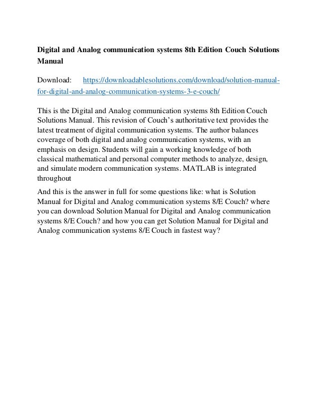 Digital And Analog Communication Systems 8th Edition Couch Solutions