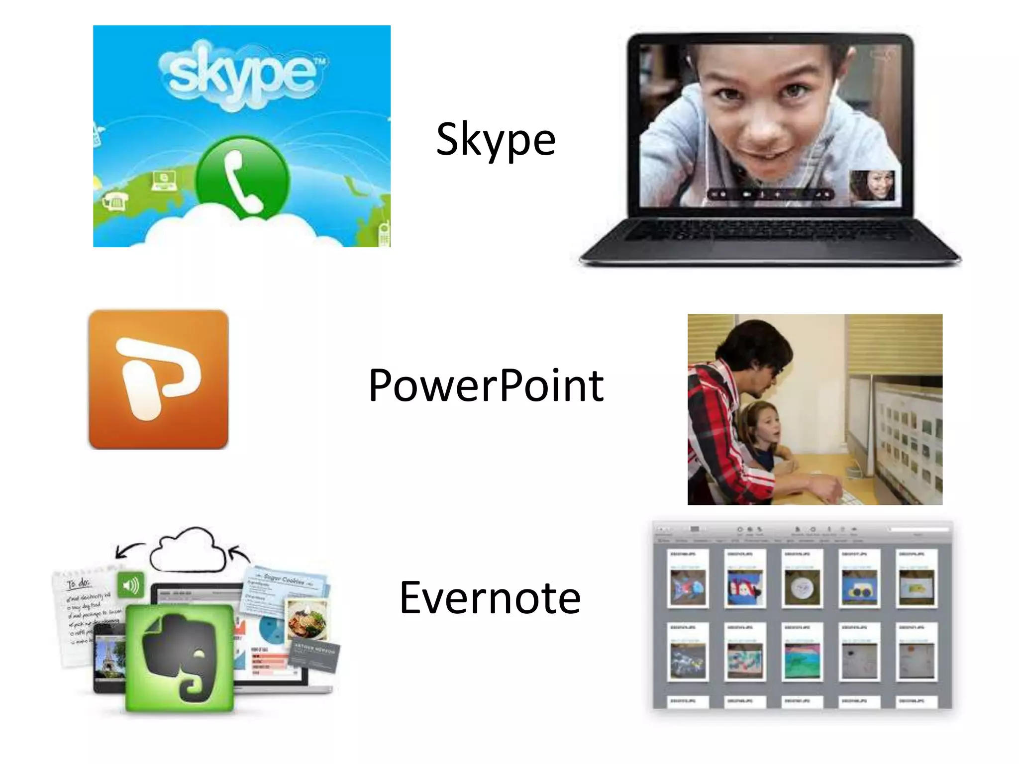 Skype



PowerPoint



 Evernote
 