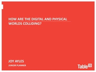 HOW ARE THE DIGITAL AND PHYSICAL
................................................................................................................................................
WORLDS COLLIDING?




JOY AYLES
JUNIOR PLANNER
 