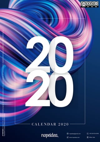 C A L E N DA R 2 0 2 0
Milan, Italywww.nopeidea.com
+39 334 92 49 092nopeidea@gmail.com
ATTENTION!Allimagesinthecalendarareprotectedbycopyright,reproductionnotexpresslyauthorized,evenpartialbyanyhalfmeansisforbidden.CopyrightDanieleGalassoa.k.aNopeidea?2020-Allrightsreserved.
Nopeidea?isabrandownedbyDanieleGalasso.
 
