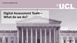 THE DIGITAL ASSESSMENT TEAM
Digital Assessment Team –
What do we do?
MARIEKE
 