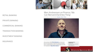 RETAIL BANKING 
PRIVATE BANKING 
COMMERCIAL BANKING 
TRANSACTION BANKING 
INVESTMENT BANKING 
INSURANCE 
 