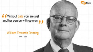 28
Without data you are just
another person with opinion.“
”
William Edwards Deming
1900 - 1993
 