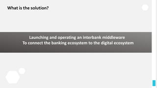 What is the solution?
Launching and operating an interbank middleware
To connect the banking ecosystem to the digital ecosystem
 