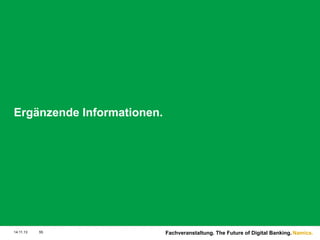 Ergänzende Informationen.

14.11.13

55

Fachveranstaltung. The Future of Digital Banking. Namics.

 