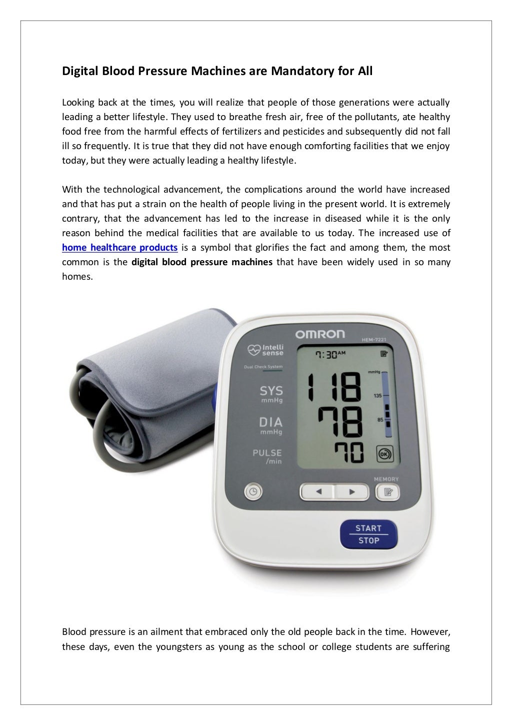 Digital Blood Pressure Machines are Mandatory for All