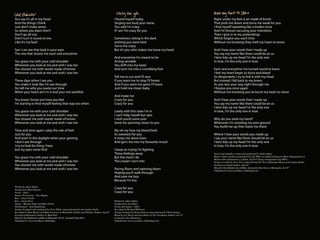 You say it’s all in my head                                                                  I found myself today                                                  Right under my feet is air made of bricks
And the things I think                                                                       Singing out loud your name                                            That pulls me down and turns me weak for you
Just don’t make sense                                                                        You said I’m crazy                                                    I find myself repeating like a broken tune
So where you been then?                                                                      If I am I’m crazy for you                                             And I’m forever excusing your intentions
Don’t go all coy                                                                                                                                                   Then I give in to my pretendings
Don’t turn it round on me                                                                    Sometimes sitting in the dark                                         Which forgive you each time
Like it’s my fault                                                                           wishing you were here                                                 Without me knowing they melt my heart to stone
                                                                                             Turns me crazy
See I can see that look in your eyes                                                         But it’s you who makes me loose my head                               And I hear your words that I made up
The one that shoots me each and everytime                                                                                                                          You say my name like there could be an us
                                                                                             And everytime I’m meant to be                                         I best tidy up my head I’m the only one
You grace me with your cold shoulder                                                         Acting sensible                                                       In love, I’m the only one in love
Whenever you look at me and wish I was her                                                   You drift into my head
You shower me with words made of knives                                                      And turn me into a crumbling fool                                     Each and everytime I’ve turned round to leave
Whenever you look at me and wish I was her                                                                                                                         I feel my heart begin to burst and bleed
                                                                                             Tell me to run and I’ll race                                          So desperately I try to link it with my head
These days when I see you                                                                    If you want me to stop I’ll freeze                                    But instead I fall back to my knees
You make it look like I’m see through                                                        And if you want me gone I’ll leave                                    As you tear your way right through me
Do tell me why you waste our time                                                            Just hold me closer baby                                              I forgive you once again
When your heart ain’t in it and your not satisfied                                                                                                                 Without me knowing you’ve burnt my heart to stone
                                                                                             And make me
You know I know just how you feel                                                            Crazy for you                                                         And I hear your words that I made up
I’m starting to find myself feeling that way too when                                        Crazy for you                                                         You say my name like there could be an us
                                                                                                                                                                   I best tidy up my head I’m the only one
You grace me with your cold shoulder                                                         Lately with this state I’m in                                         In love, I’m the only one in love
Whenever you look at me and wish I was her                                                   I can’t help myself but spin
You shower me with words made of knives                                                      I wish you’d come over                                                Why do you steal my hand?
Whenever you look at me and wish I was her                                                   Send me spinning closer to you                                        Whenever I’m standing my own ground
                                                                                                                                                                   You build me up then leave me there
Time and time again I play the role of fool                                                  My oh my how my blood boils
Just for you                                                                                 Its sweetest for you                                                  Where I hear your words you made up
And even in the daylight when your gaming                                                    It strips me down bare                                                I say your name like there should be an us
I don’t see through                                                                          And get’s me into my favourite mood                                   I best tidy up my head I’m the only one
I try to look for thing I hear                                                                                                                                     In love, I’m the only one in love
but my eyes never find                                                                       I keep on trying I’m fighting
                                                                                             These feelings away                                                   Vocals and melodies written and performed by Adele Adkins
You grace me with your cold shoulder                                                         But the more I do                                                     Music written, produced and played by Eg White on behalf of Emperor Music Management at
                                                                                                                                                                   Modern Dirt Laboratories, London, April 07 String Arrangements Eg White
Whenever you look at me and wish I was her                                                   The crazier I turn into                                               Strings recorded by Steve Price and performed by Perry Montague-Mason and London Studio
You shower me with words made of knives                                                                                                                            Orchestra at Angel Studios, June 07
                                                                                                                                                                   Mixed by Tom Elmhirst for osOHso. Assisted by Dan Parry at Metropolis, Oct 07
Whenever you look at me and wish I was her                                                   Pacing floors and opening doors                                       Published by Universal Music Publishing Ltd.
                                                                                             Hoping you’ll walk through
                                                                                             And save me boy
                                                                                             Because I’m too
Written by Adele Adkins
Produced by Mark Ronson
                                                                                             Crazy for you
Vocals - Adele                                                                               Crazy for you
Drums, Percussions - Pete Biggins
Bass - Stuart Zender
Keys - Jason Silver                                                                          Written by Adele Adkins
Guitar - Michael Tighe and Matt Allchin                                                      Produced by Jim Abbiss
Glockenspiel - Sam Koppelman                                                                 Vocals and Guitar - Adele
Strings Arranged and conducted by Chris Elliott, and performed by the London Studio          Recorded by Richard Wilkinson
Recorded by Dom Morley and Matt Lawrence at Metropolis Studios and Olympic Studios, Aug 07   Strings Arranged by Rosie Danvers and performed by Wired Strings
Assisted at Metropolis Studios by Matt Paul                                                  Mixed by Loz Brazil and Jim Abbiss at The Townhouse Studios, Oct 07
Mixed by Tom Elmhirst for osOHso at Metropolis, Oct 07. Assisted by Dan Parry                Assisted by Alex Mackenzie
Published by Universal Music Publishing                                                      Published by Universal Music Publishing Ltd.
 