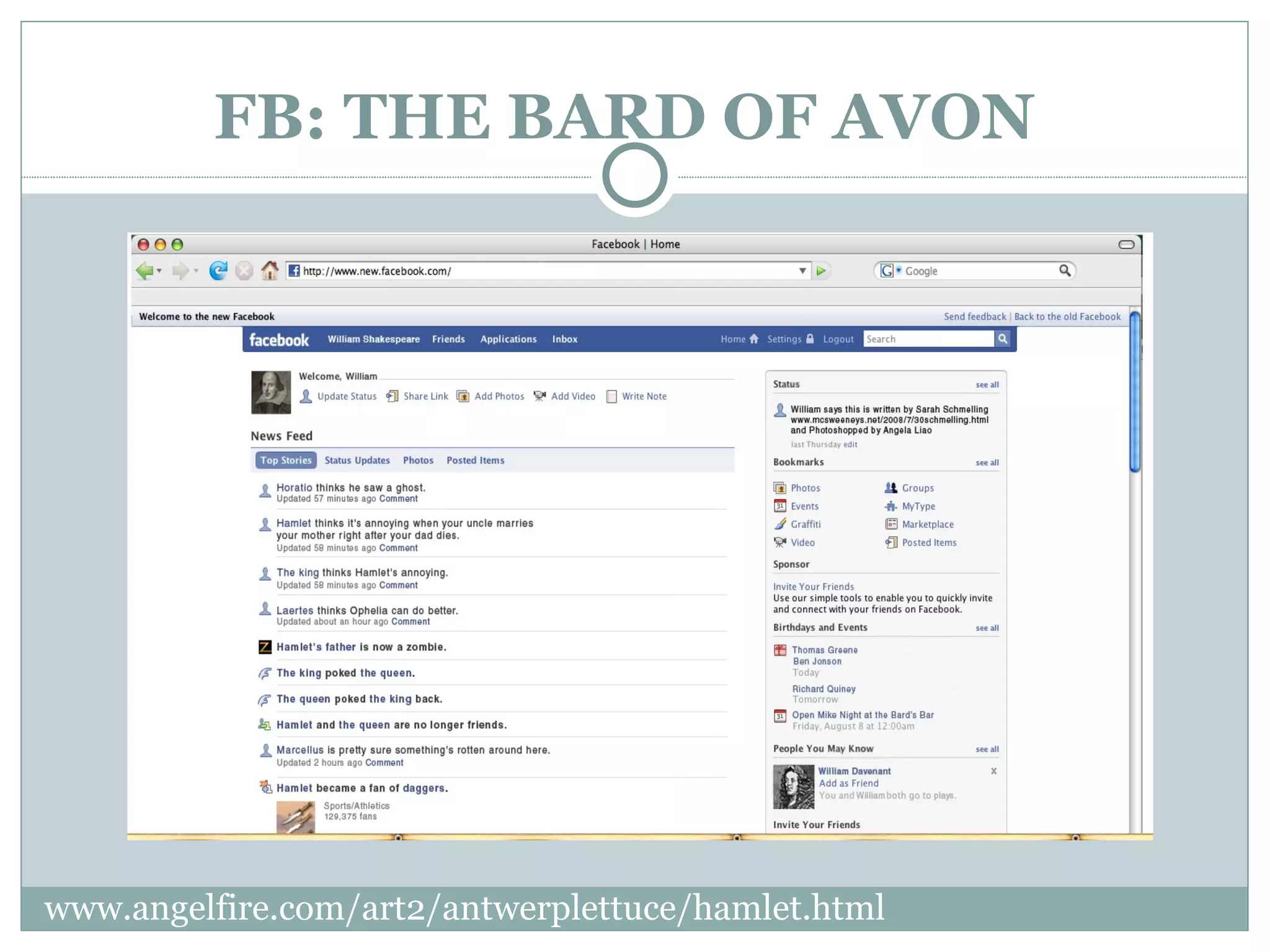 FB: THE BARD OF AVON www.angelfire.com/art2/antwerplettuce/hamlet.html
