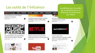 Les outils de l’influence SocialBlade pour les audits
de vos plateformes et la
détection d’influenceurs
par réseau
 