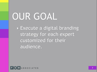 OUR GOAL
‣ Execute a digital branding
strategy for each expert
customized for their
audience.
3
