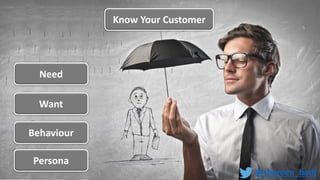 Need
Want
Behaviour
Persona
Know Your Customer
@shereen_badr
 