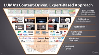 15
LUMA’s Content-Driven, Expert-Based Approach
Conference	
Keynotes
Publications
(over	3	million	views)
Corporate	
Teach-...