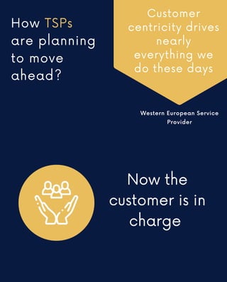 How TSPs
are planning
to move
ahead?
Customer
centricity drives
nearly
everything we
do these days
Western European Service
Provider
Now the
customer is in
charge


 