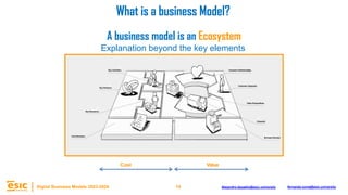14
Digital Business Models 2023-2024 Alejandro.depablo@esic.university fernando.soria@esic.university
Cost Value
A business model is an Ecosystem
Explanation beyond the key elements
What is a business Model?
 