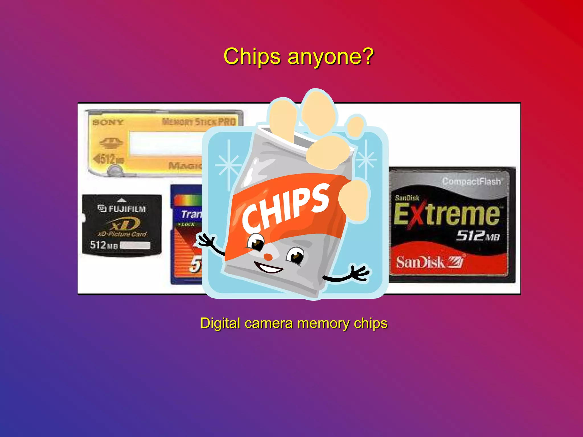 Digital camera memory chips
Chips anyone?
 
