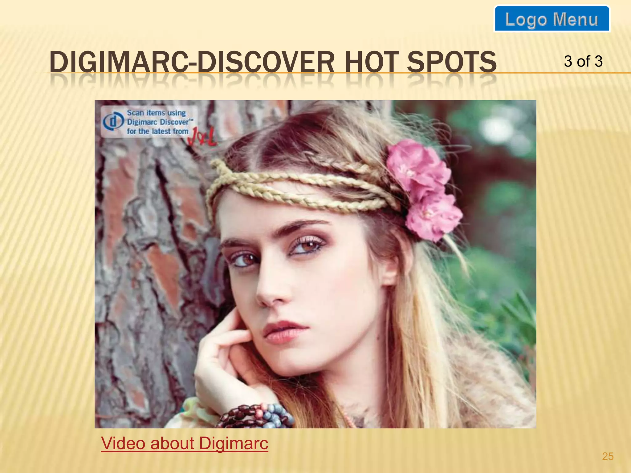 DIGIMARC-DISCOVER HOT SPOTS   3 of 3




   Video about Digimarc
                                   25
 