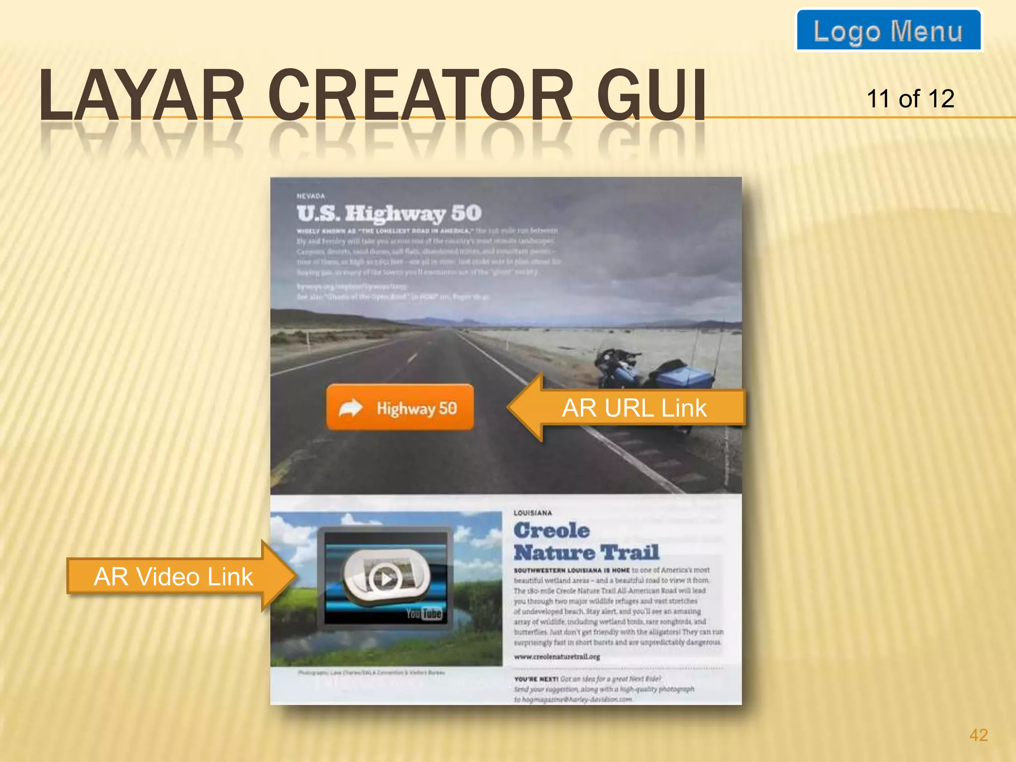 LAYAR CREATOR GUI              11 of 12




                 AR URL Link




 AR Video Link




                                          42
 