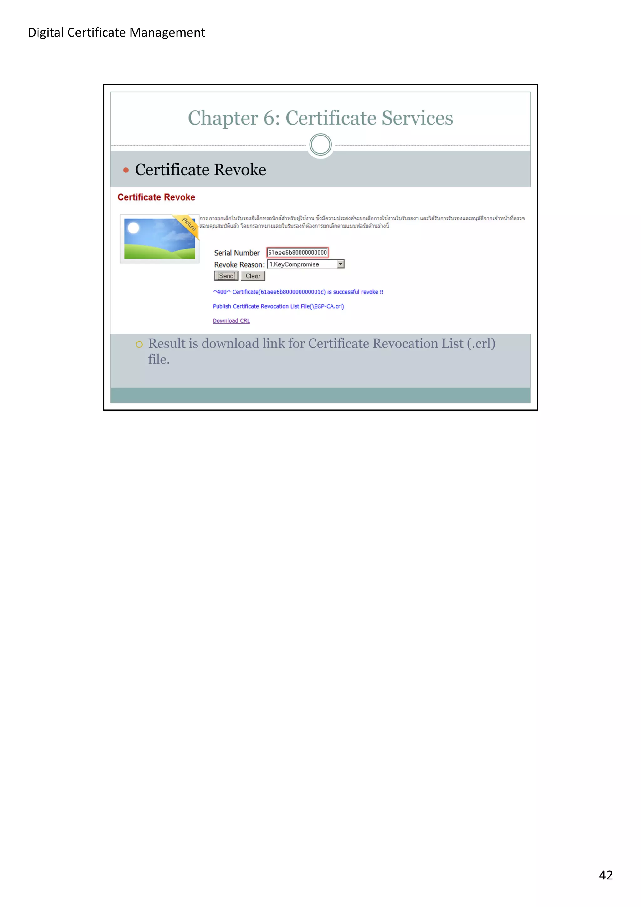 42 
Digital Certificate Management 
 