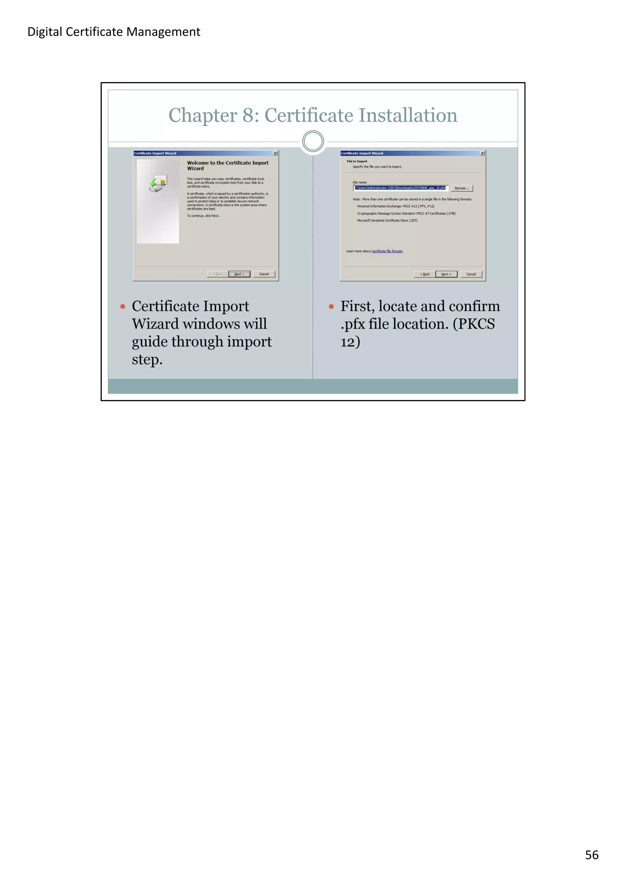 56 
Digital Certificate Management 
 