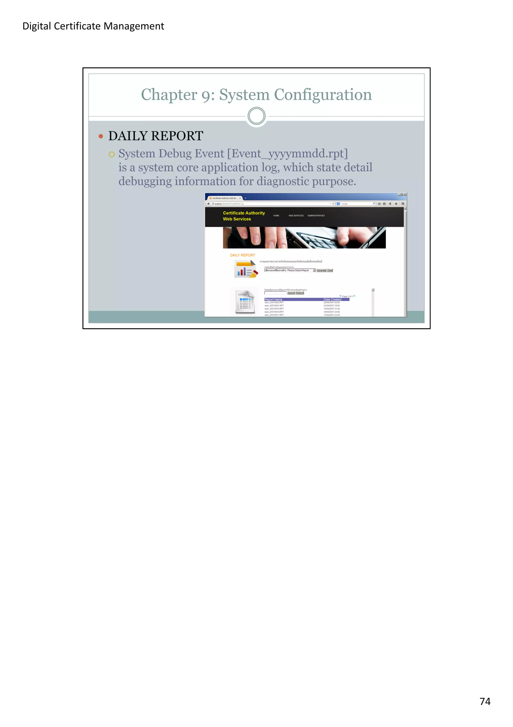 74 
Digital Certificate Management 
 