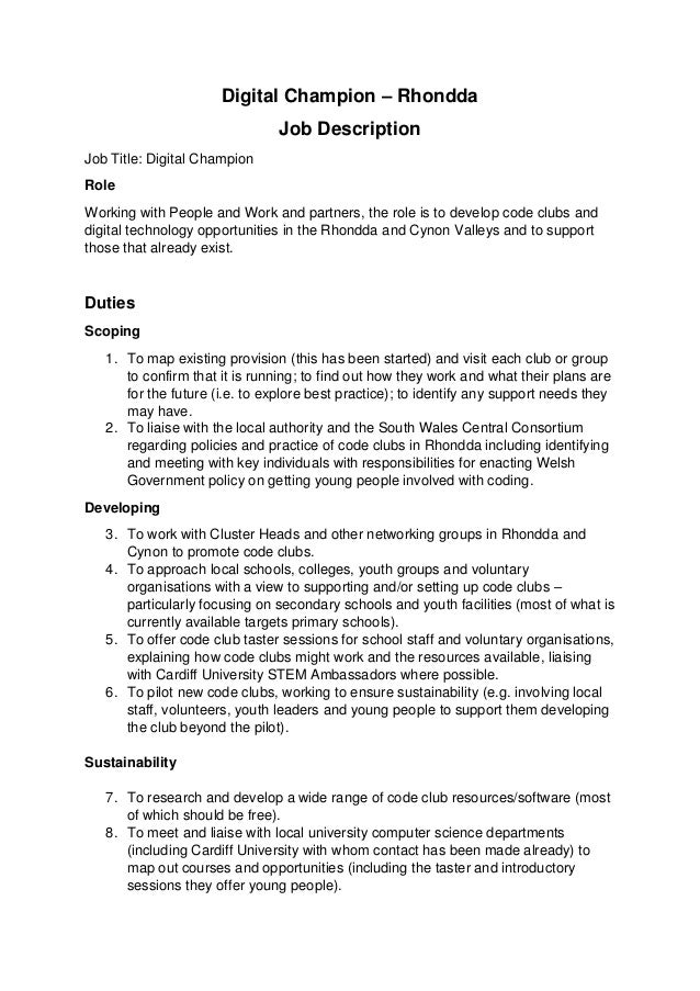 Rhondda and Cynon Digital champion specification