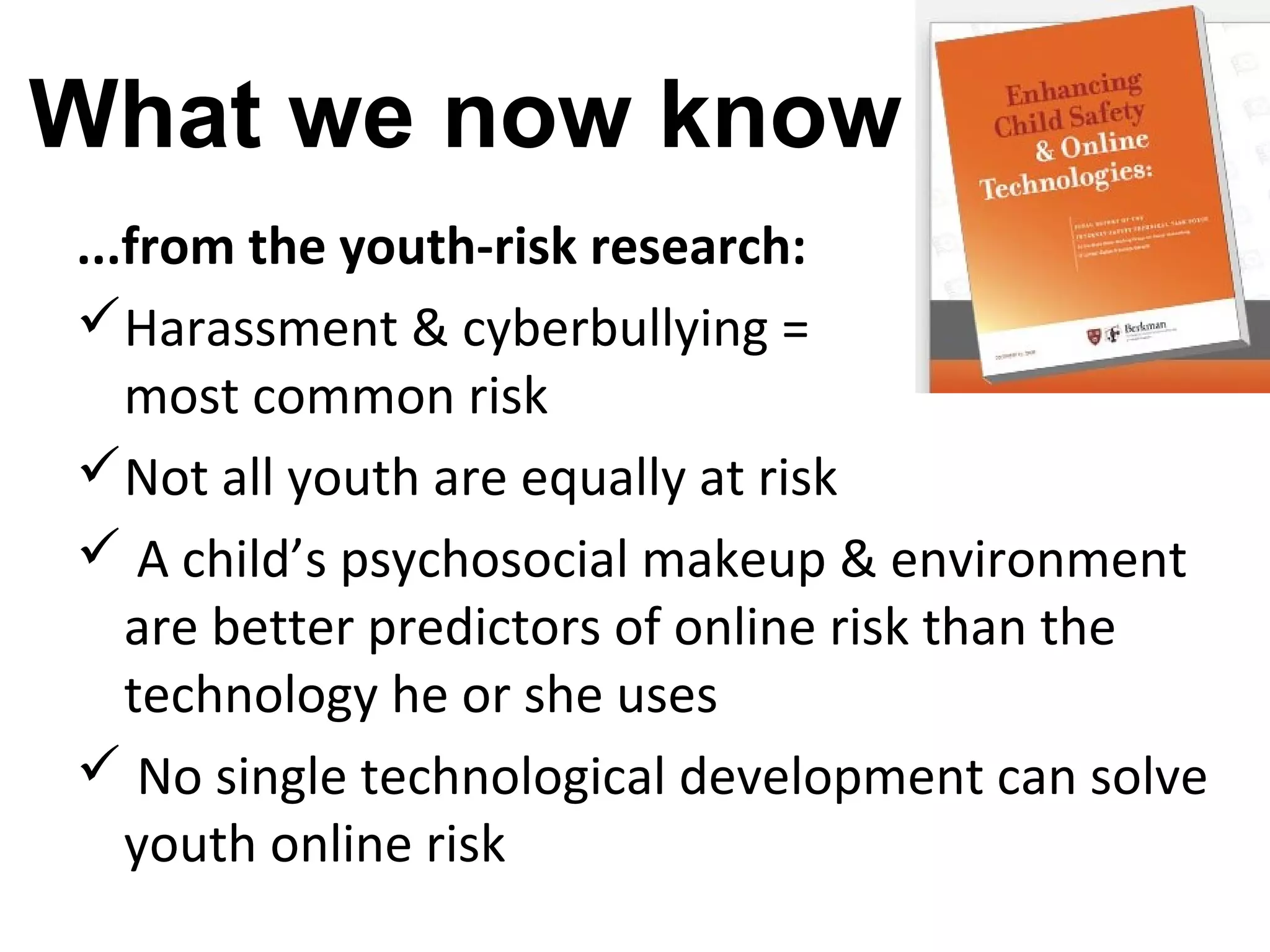 What’s in it for students?
• Safety and support
• Power – as agents for the social good
• Digital, media, and social literacy
• Practice in the collaborative problem-solving
their futures will demand
• Opportunities to co-create the social norms of
social media & a networked world
• Preparation for success, leadership
 