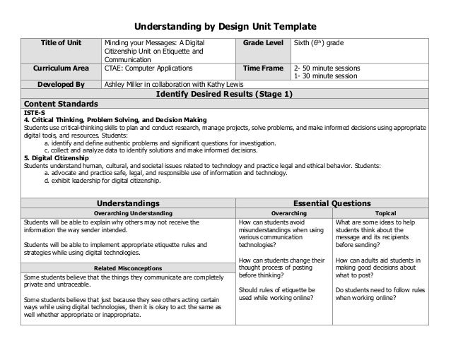  Ubd Lesson Plan In English Grade 7 Ubd Template Reading Lesson Plan 