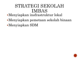 Menyiapkan insfrastruktur lokal
Menyiapkan pemetaan sekolah binaan
Menyiapkan SDM
 