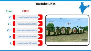 https://youtu.be/qMZKRHEh_H8
https://youtu.be/WaLmWsAP14k
https://youtu.be/C7Vv4bi9hVc
https://youtu.be/XBc-XA1JEq4
https://youtu.be/-EJTFExuwdM
Class
YouTube Links
VI
VII
VIII
IX
X
CBSE
 