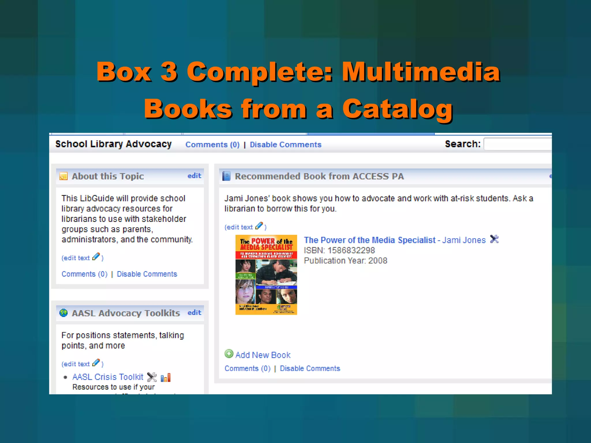 Box 3 Complete: Multimedia Books from a Catalog 