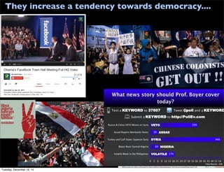 They increase a tendency towards democracy....
Tuesday, December 16, 14
 