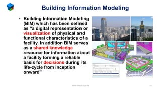 Building Information Modeling
• Building Information Modeling
(BIM) which has been defined
as “a digital representation or
visualization of physical and
functional characteristics of a
facility. In addition BIM serves
as a shared knowledge
resource for information about
a facility forming a reliable
basis for decisions during its
life-cycle from inception
onward”
www.mtech.com.hk 15
 