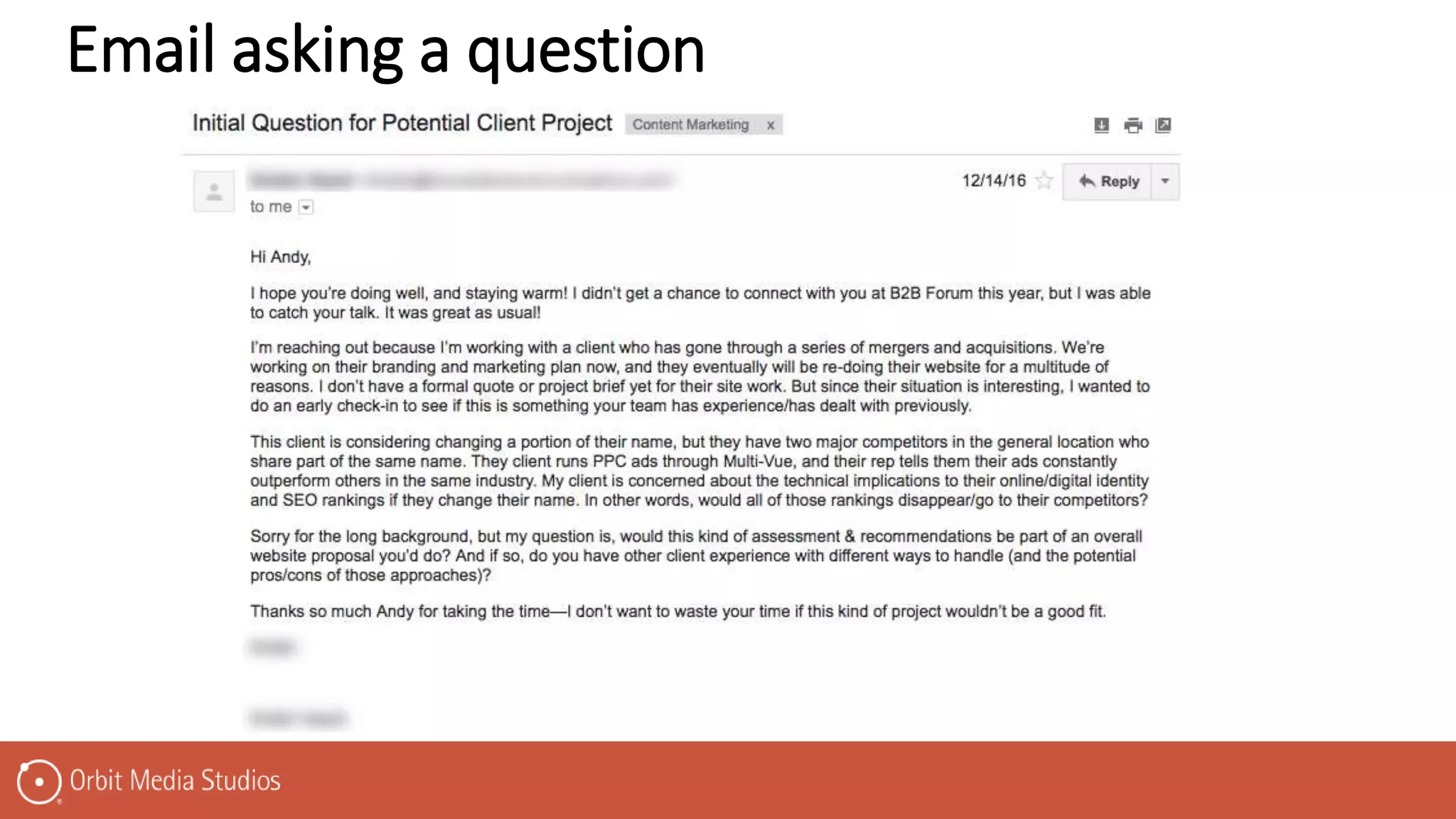 Email asking a question
 