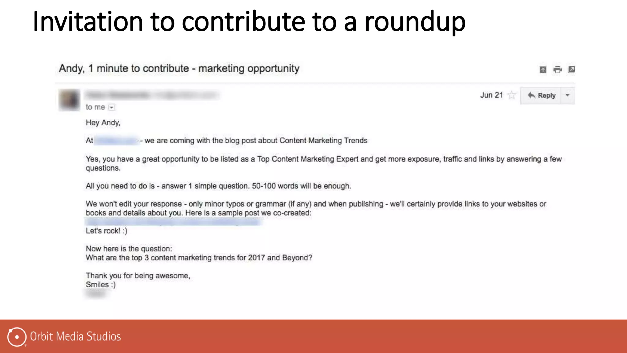 Invitation to contribute to a roundup
 