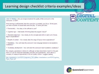 Learning design checklist criteria examples/ideas
 