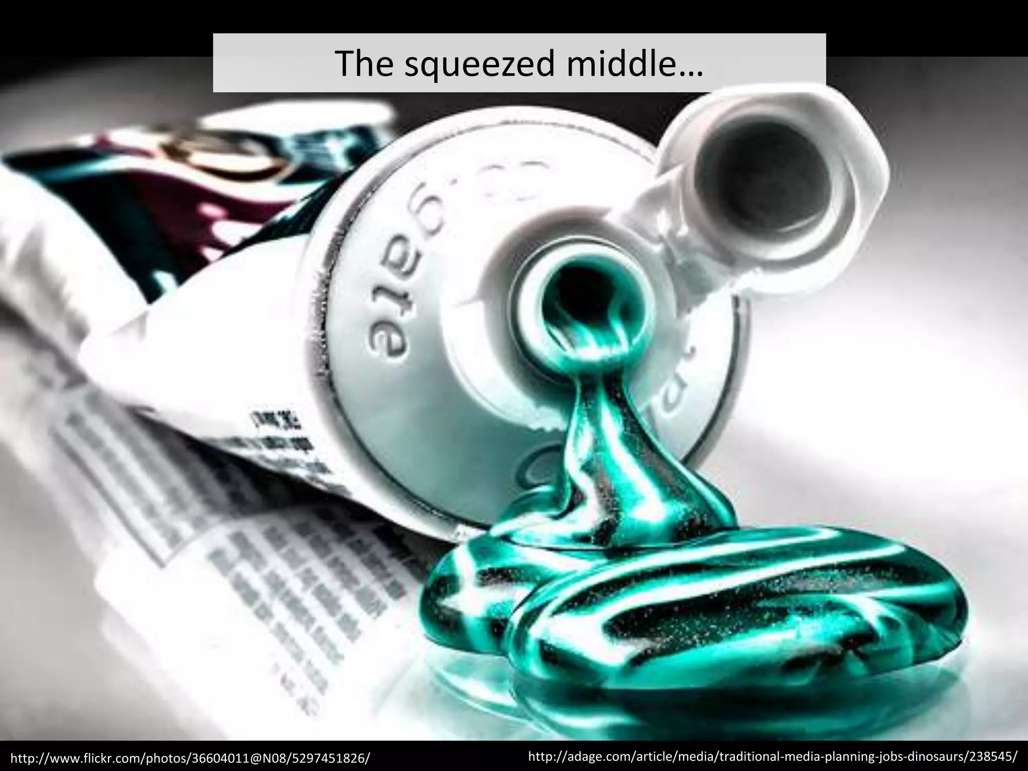 The squeezed middle…




http://www.flickr.com/photos/36604011@N08/5297451826/    http://adage.com/article/media/traditional-media-planning-jobs-dinosaurs/238545/
 