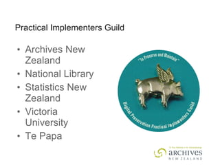 Practical Implementers Guild Archives New Zealand National Library Statistics New Zealand Victoria University Te Papa 