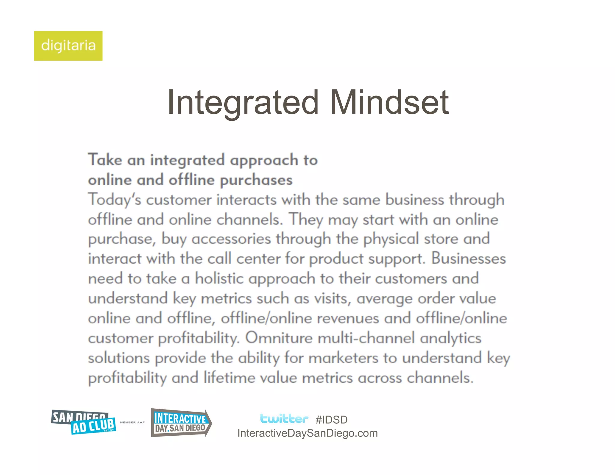 Integrated Mindset




                   #IDSD
    InteractiveDaySanDiego.com
 