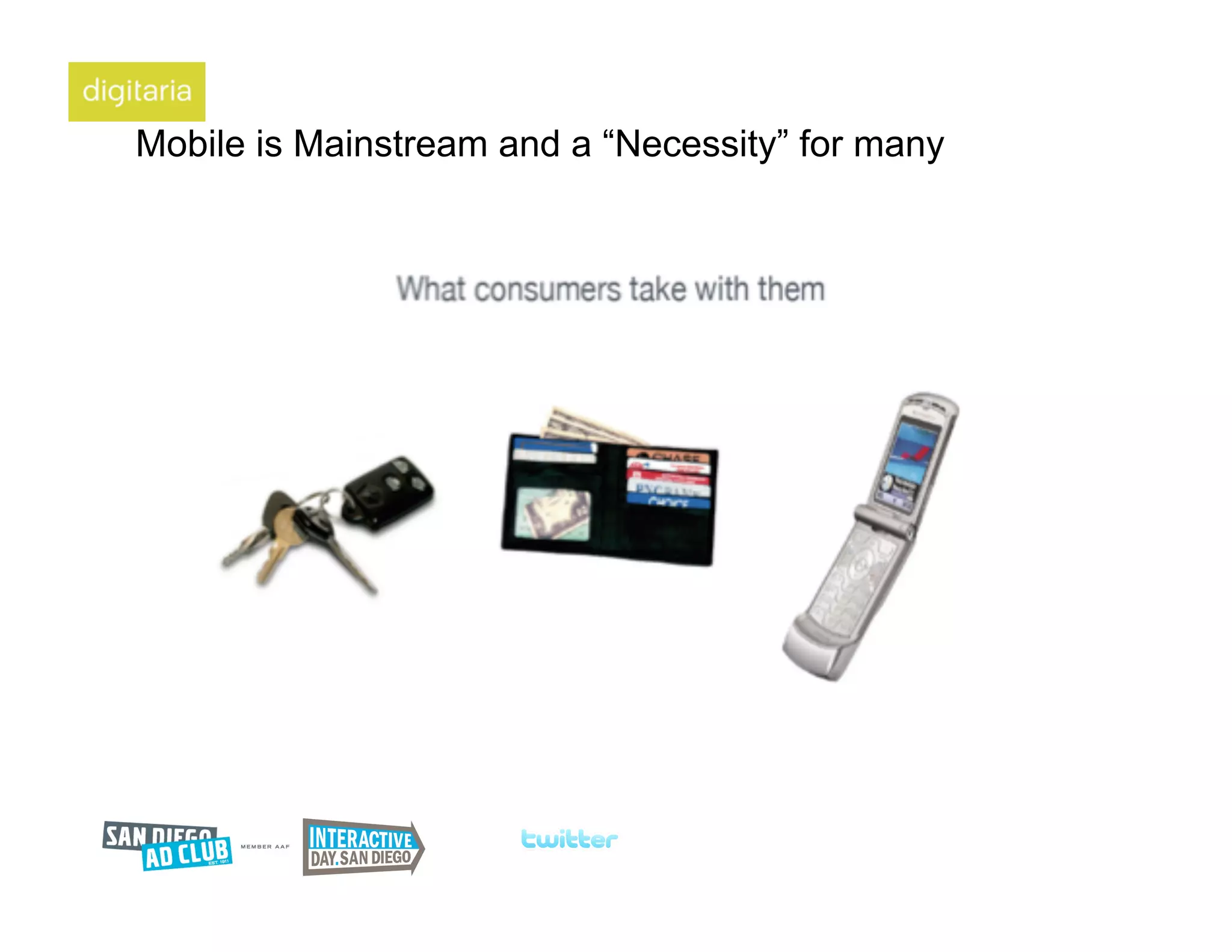 Mobile is Mainstream and a “Necessity” for many
 