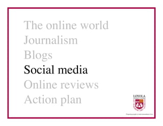 The online world	

Journalism	

Blogs	

Social media	

Online reviews	

Action plan	

 