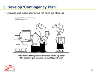 5. Develop ‘Contingency Plan’ Develop use case scenarios for back up plan (s) 
