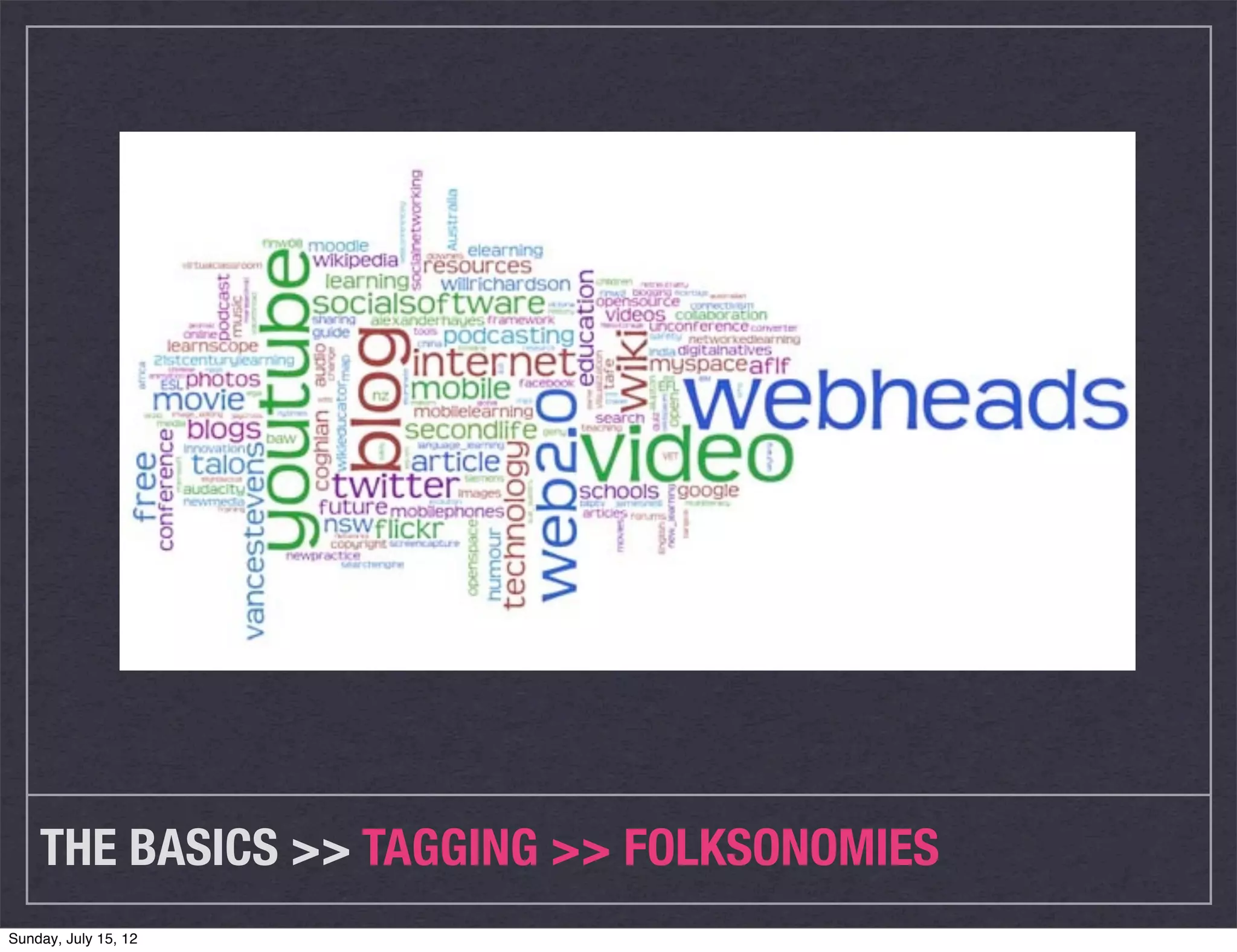 THE BASICS >> TAGGING >> FOLKSONOMIES
Sunday, July 15, 12
 