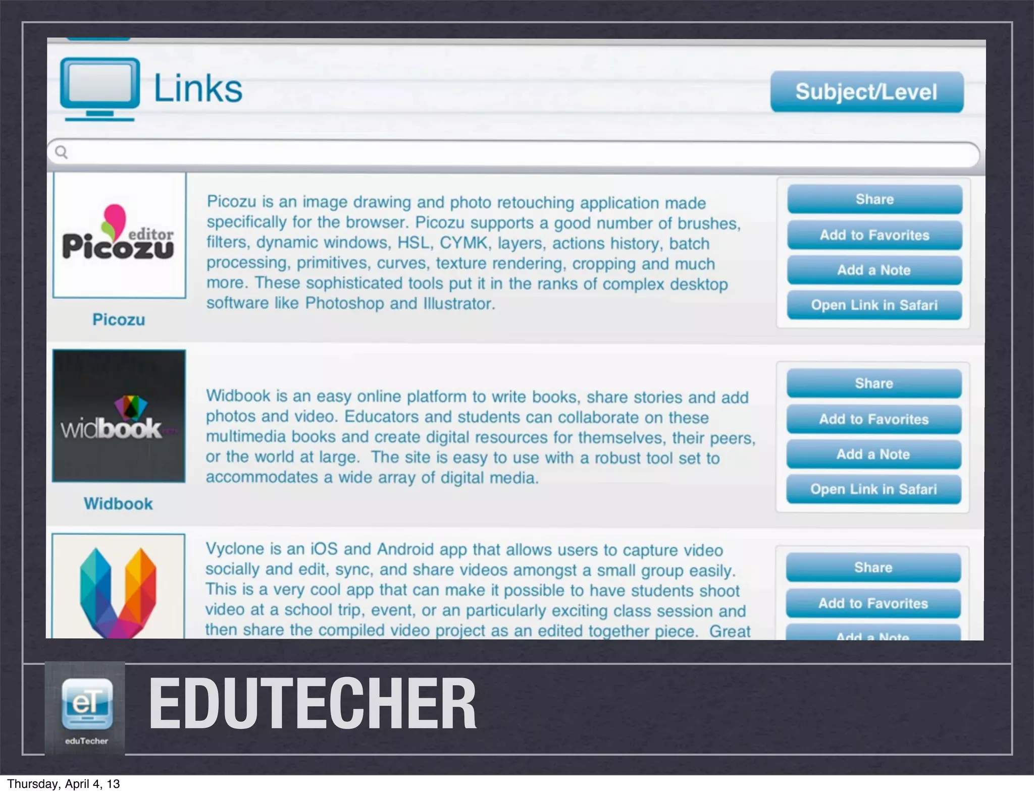 EDUTECHER
Thursday, April 4, 13
 