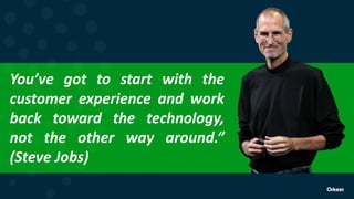 You’ve got to start with the
customer experience and work
back toward the technology,
not the other way around.”
(Steve Jobs)
 