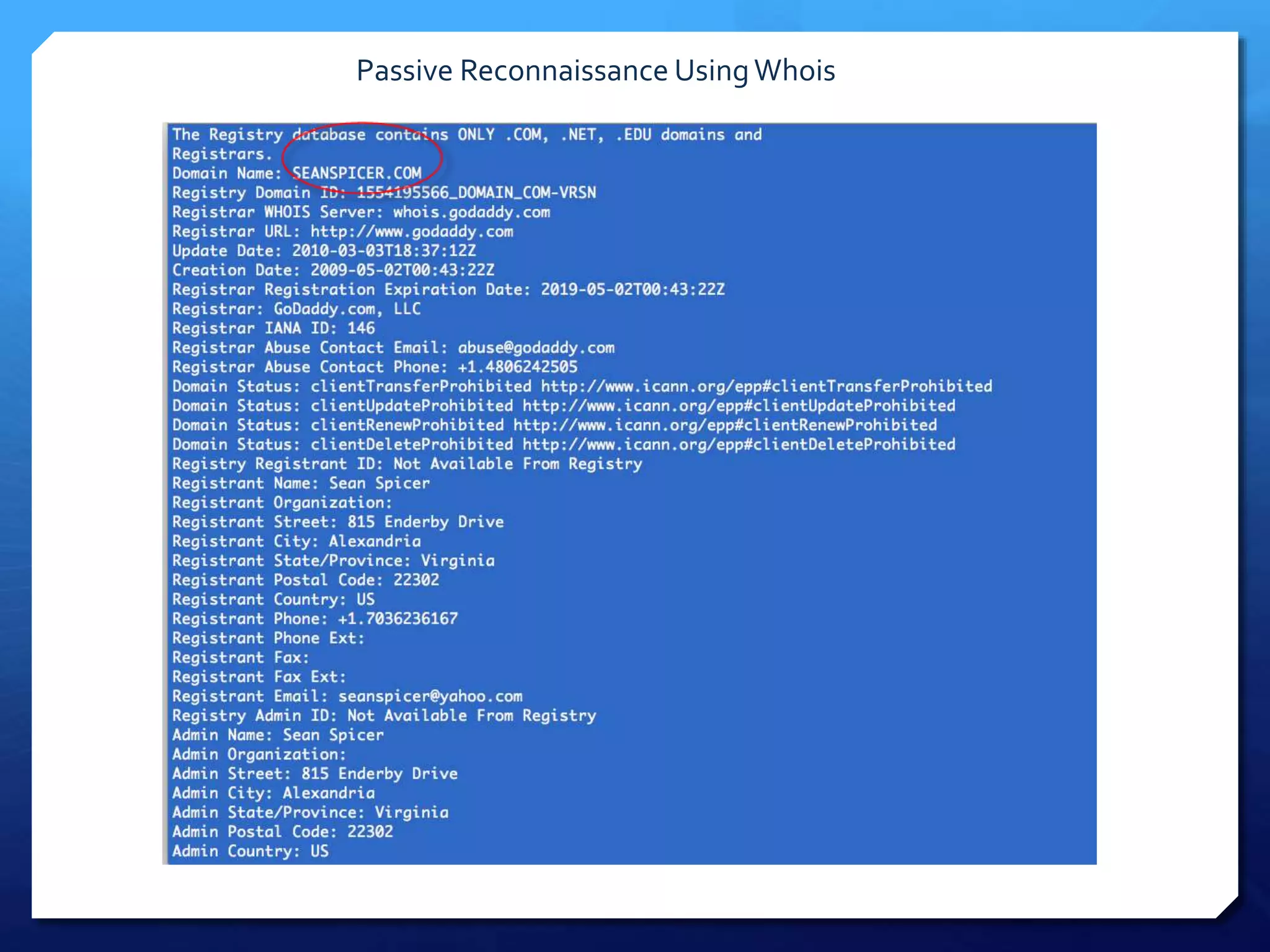 Passive Reconnaissance UsingWhois
 