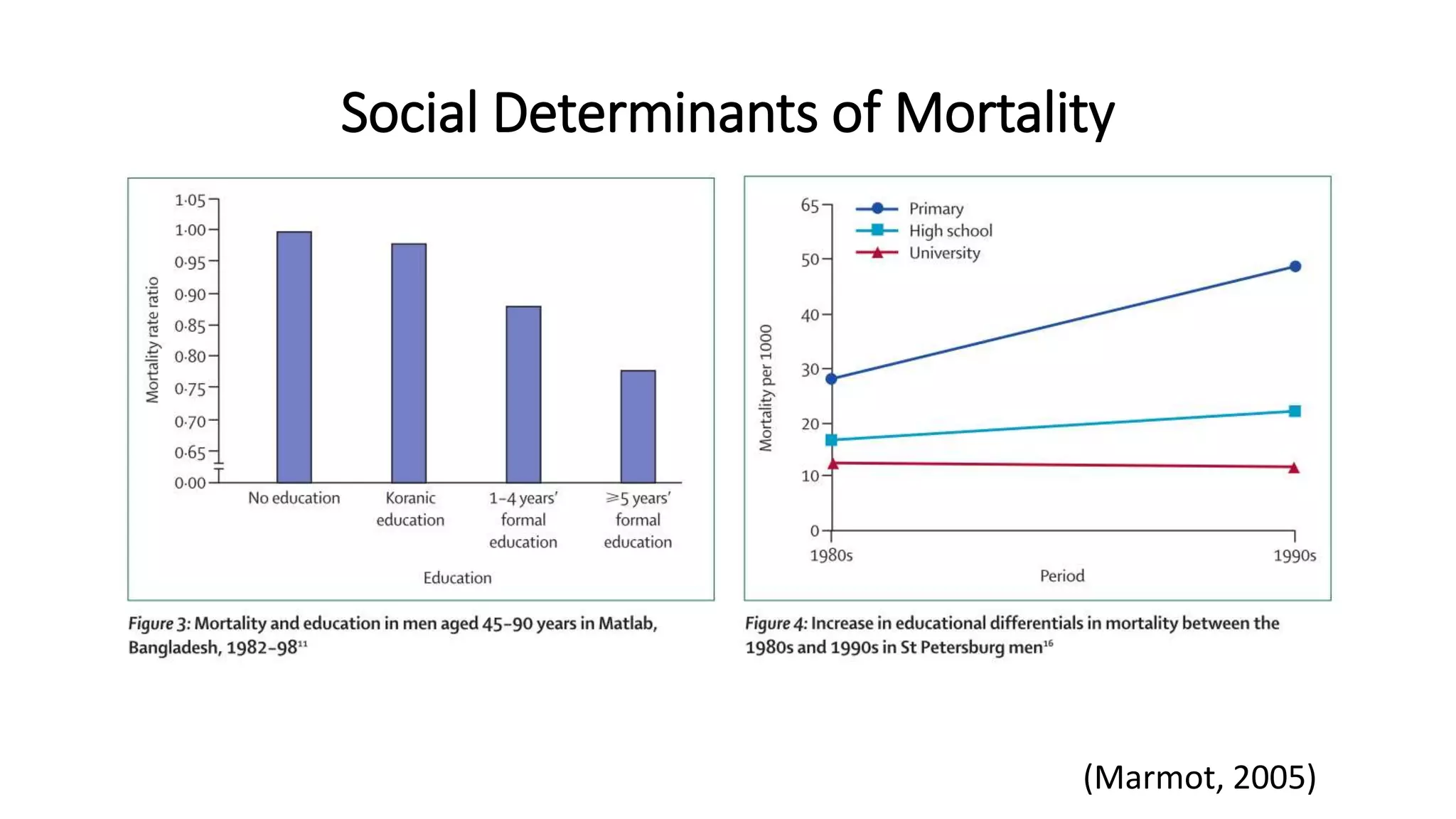 Social Determinants of Mortality
(Marmot, 2005)
 