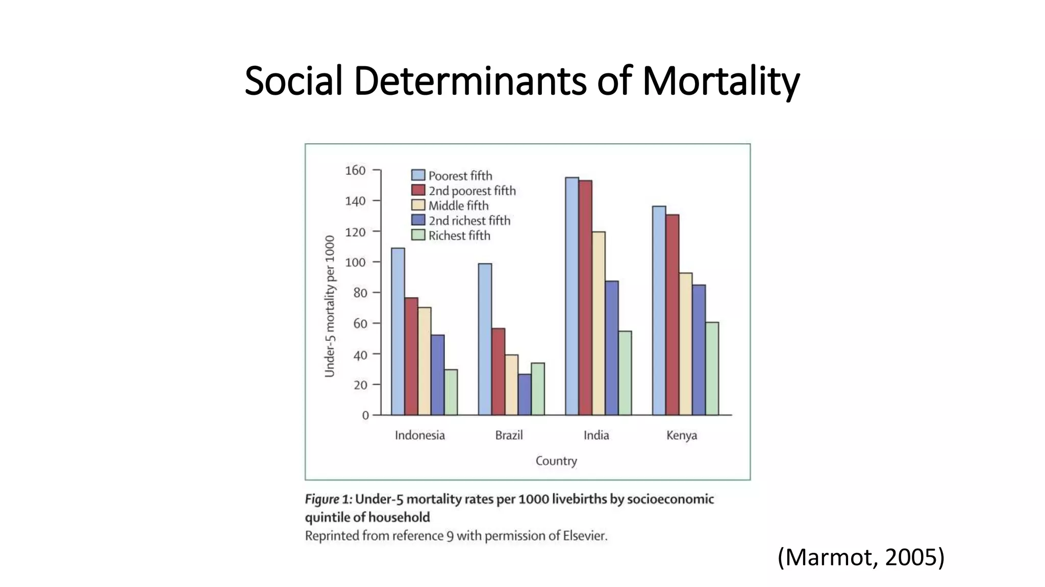 Social Determinants of Mortality
(Marmot, 2005)
 