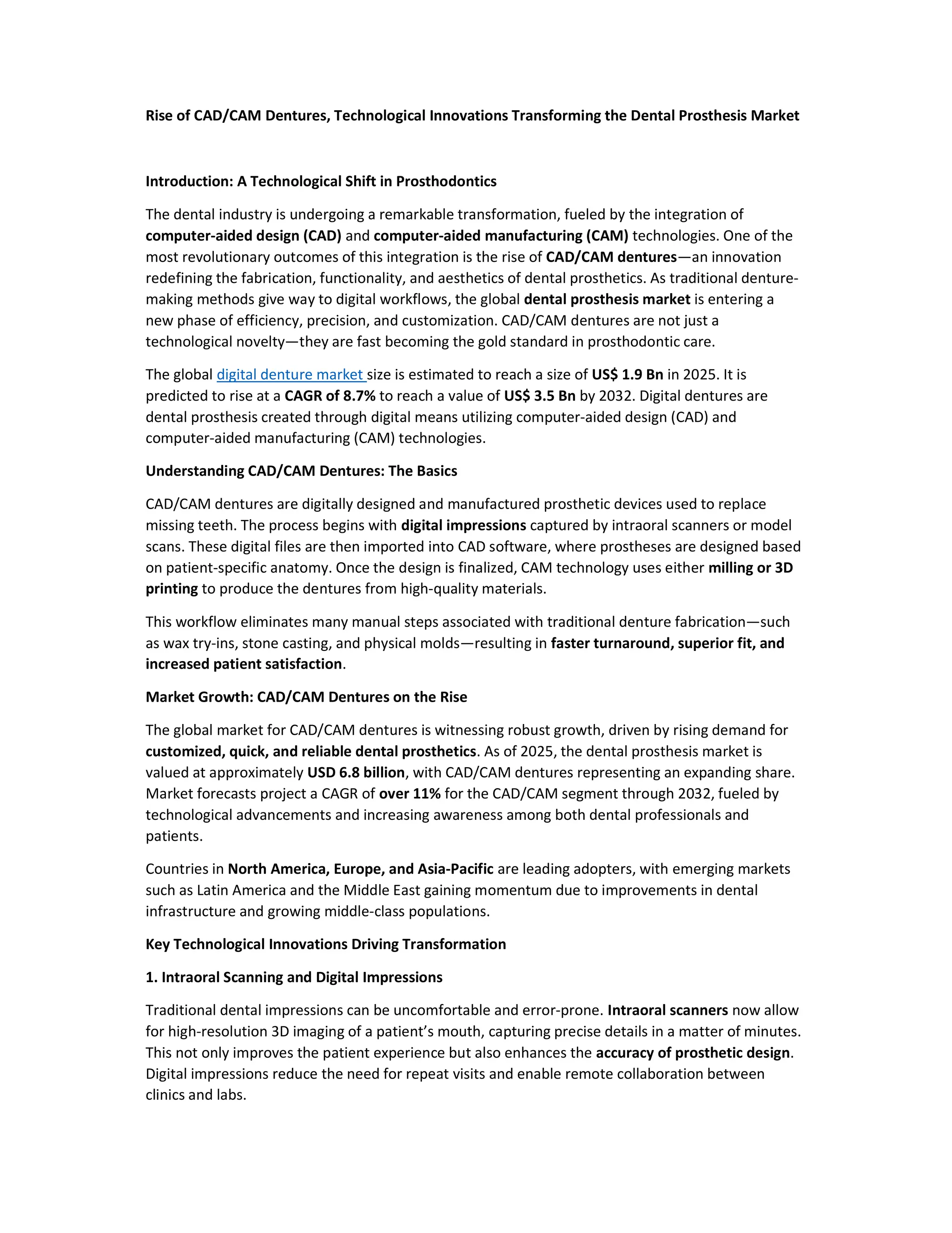 Rise of CAD/CAM Dentures, Technological Innovations Transforming the ...