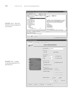 synthesis, and physical design. Each stage includes verification steps to
ensure that the design meets its requirements and satisfies constraints.
Figure 10.1 shows the elements of the design flow, including hierarchi-
cal hardware/software codesign, integrated into a single diagram. The
product of the design process is a set of data files used in manufacturing
the product. Each manufactured unit is then tested and delivered to the
end customer or market. We also refined the design flow for embedded
systems to include design and verification of the embedded software.
N
Y
N
Y
OK?
Test
OK?
OK?
N
Y
H/W Integration
OK?
A
N
Y
Requirements
and
Constraints
N
Y Y
Software
Requirements and
Constraints
Hardware
Requirements and
Constraints
OK? OK?
N
A B
B
Synthesize
Post-synthesis
Verification
Physical
Implementation
Physical
Verification
Manufacture
H/W Unit
Design
H/W Unit
Verification
H/W Integration
Verification
S/W Unit
Design
S/W Unit
Verification
S/W Integration
S/W Integration
Verification
Architecture Exploration
and Partitioning
FIG U R E 10.1 A prototypical
design ﬂow, including hardware/
software codesign.
424 C H A P T E R T E N d e s i g n m e t h o d o l o g y
 