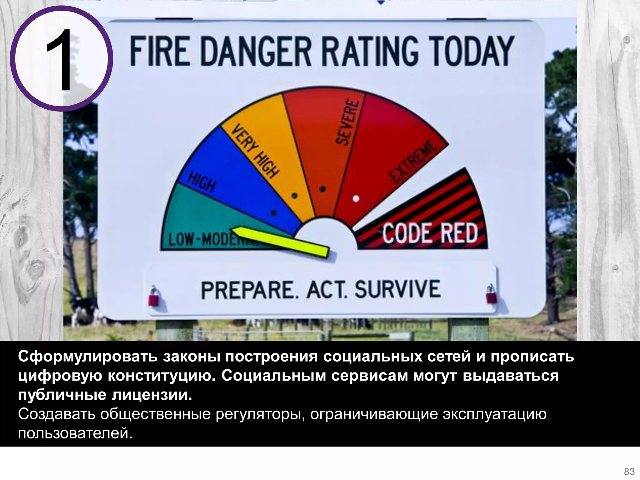 Сформулировать законы построения социальных сетей и прописать цифровую конституцию. Социальным сервисам могут выдаваться публичные лицензии. 
Создавать общественные регуляторы, ограничивающие эксплуатацию пользователей. 
1 
83  